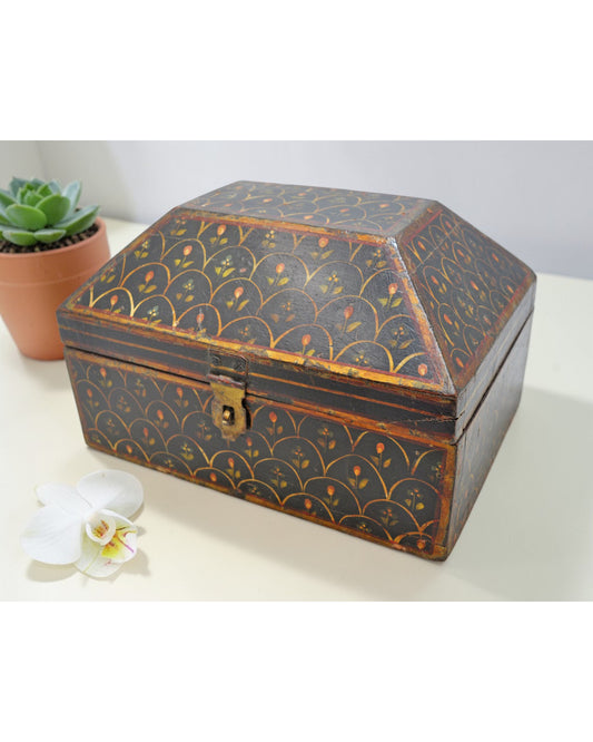 Vintage Wooden Dome Shaped Storage Box Original Old Hand Crafted Painted