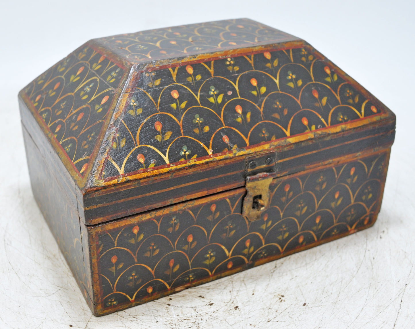 Vintage Wooden Dome Shaped Storage Box Original Old Hand Crafted Painted
