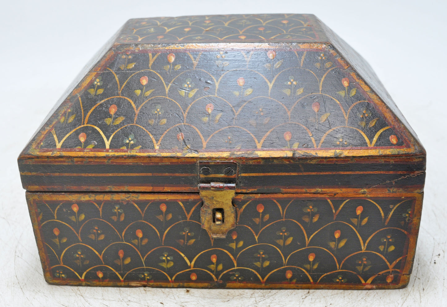 Vintage Wooden Dome Shaped Storage Box Original Old Hand Crafted Painted