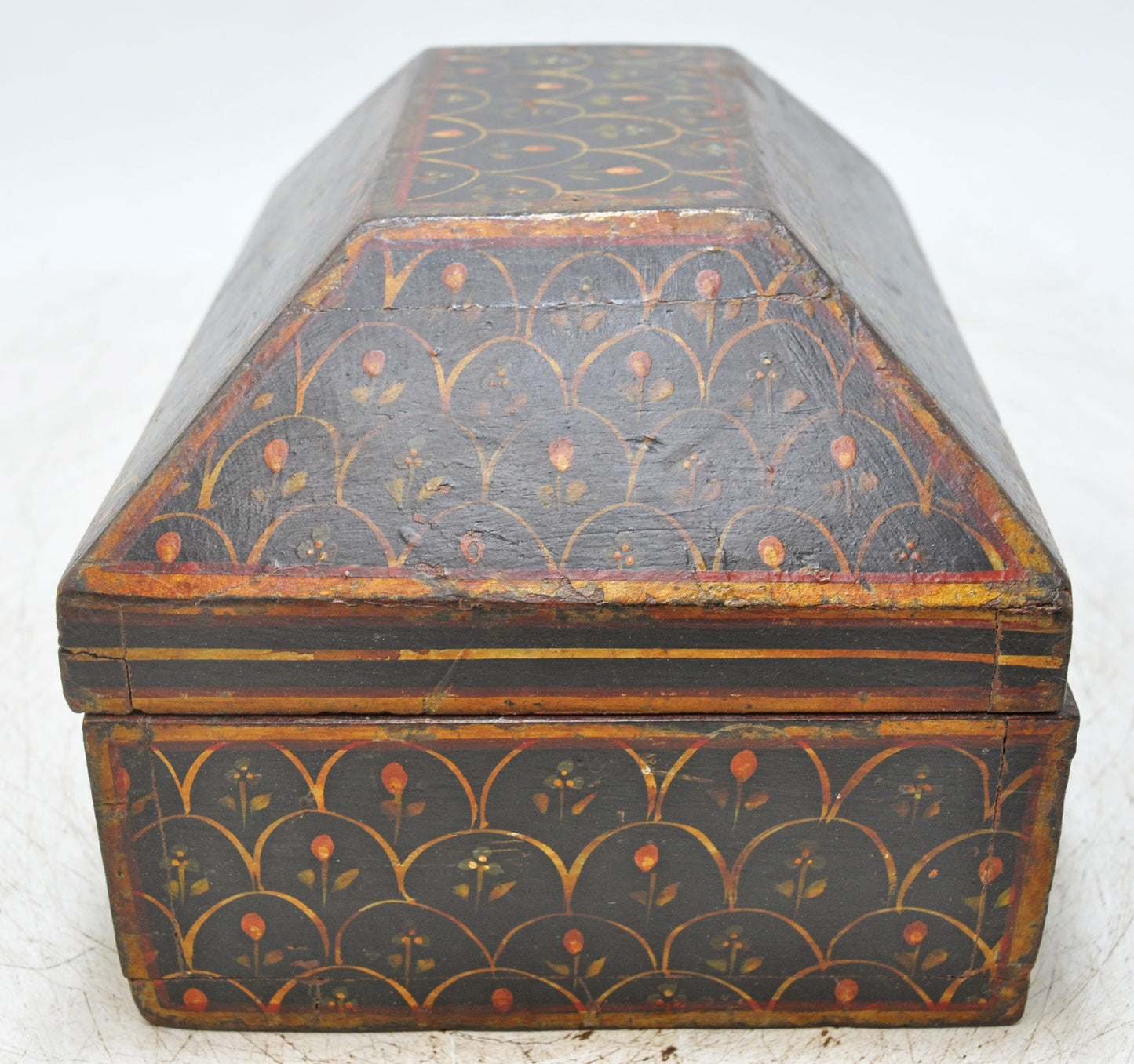 Vintage Wooden Dome Shaped Storage Box Original Old Hand Crafted Painted