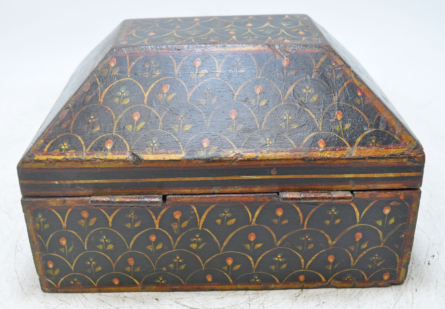 Vintage Wooden Dome Shaped Storage Box Original Old Hand Crafted Painted