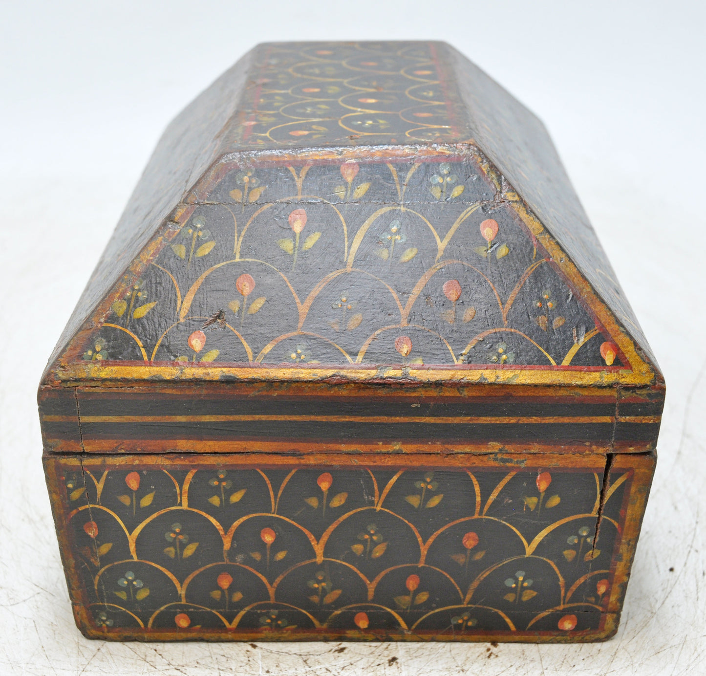 Vintage Wooden Dome Shaped Storage Box Original Old Hand Crafted Painted