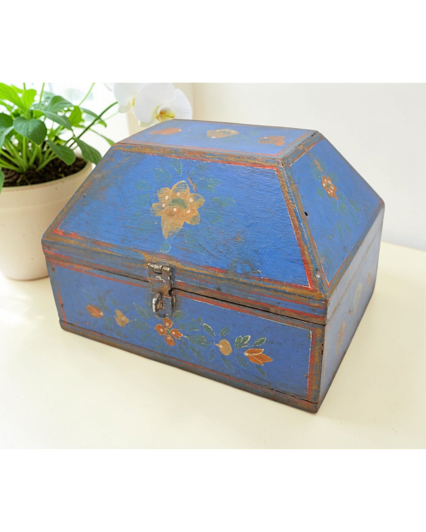 Vintage Wooden Dome Shaped Storage Box Original Old Hand Crafted Painted