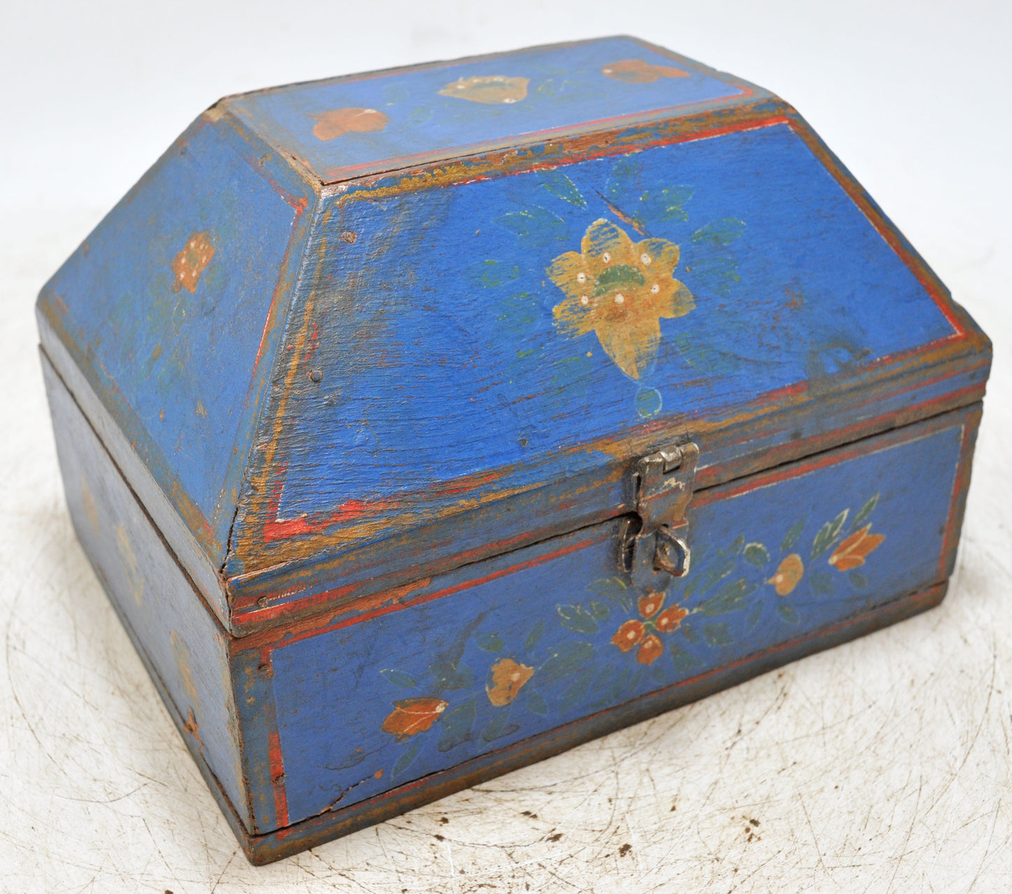 Vintage Wooden Dome Shaped Storage Box Original Old Hand Crafted Painted