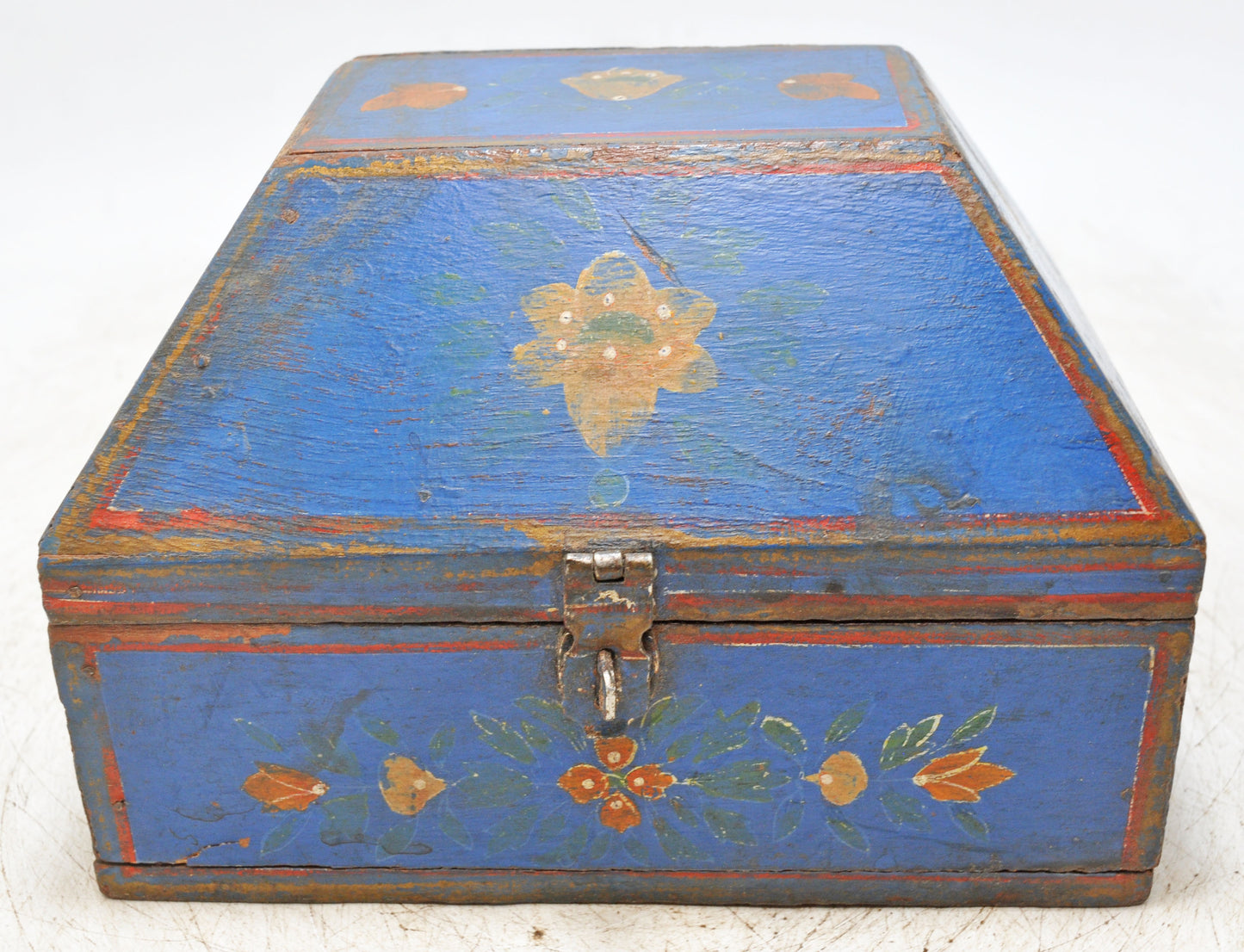 Vintage Wooden Dome Shaped Storage Box Original Old Hand Crafted Painted