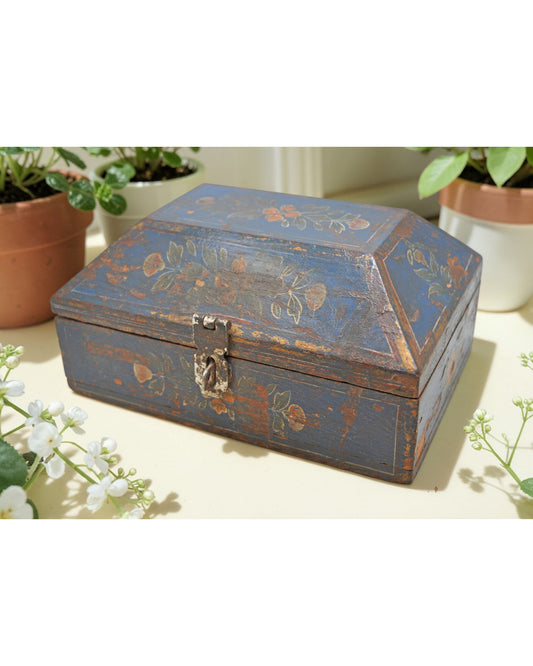 Vintage Wooden Dome Shaped Storage Box Original Old Hand Crafted Painted