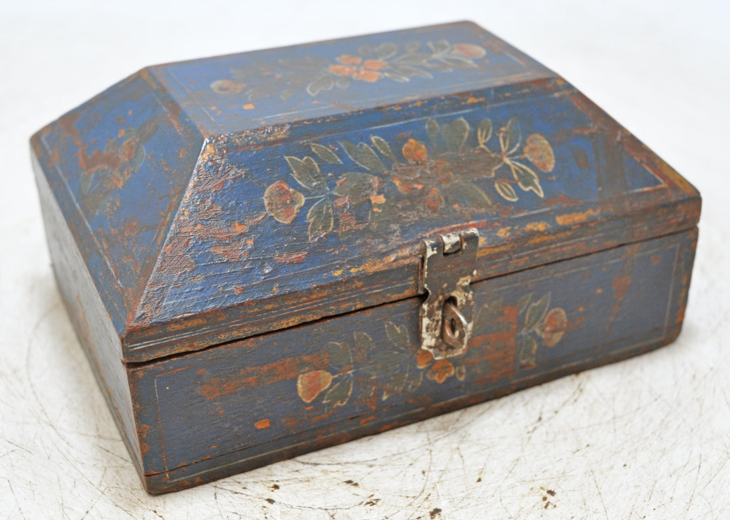Vintage Wooden Dome Shaped Storage Box Original Old Hand Crafted Painted