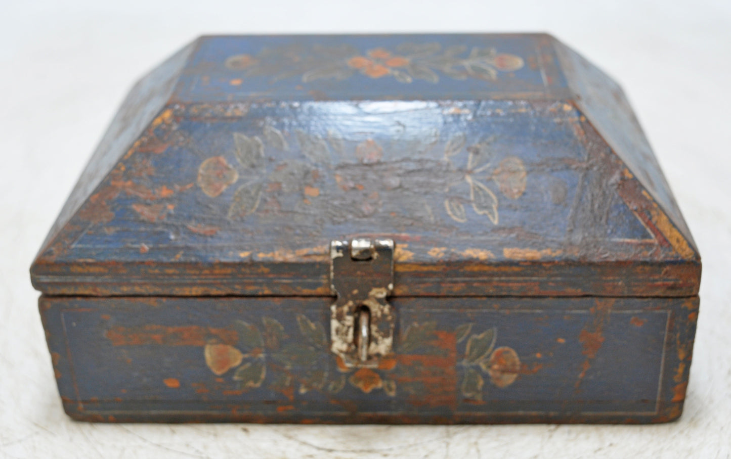 Vintage Wooden Dome Shaped Storage Box Original Old Hand Crafted Painted