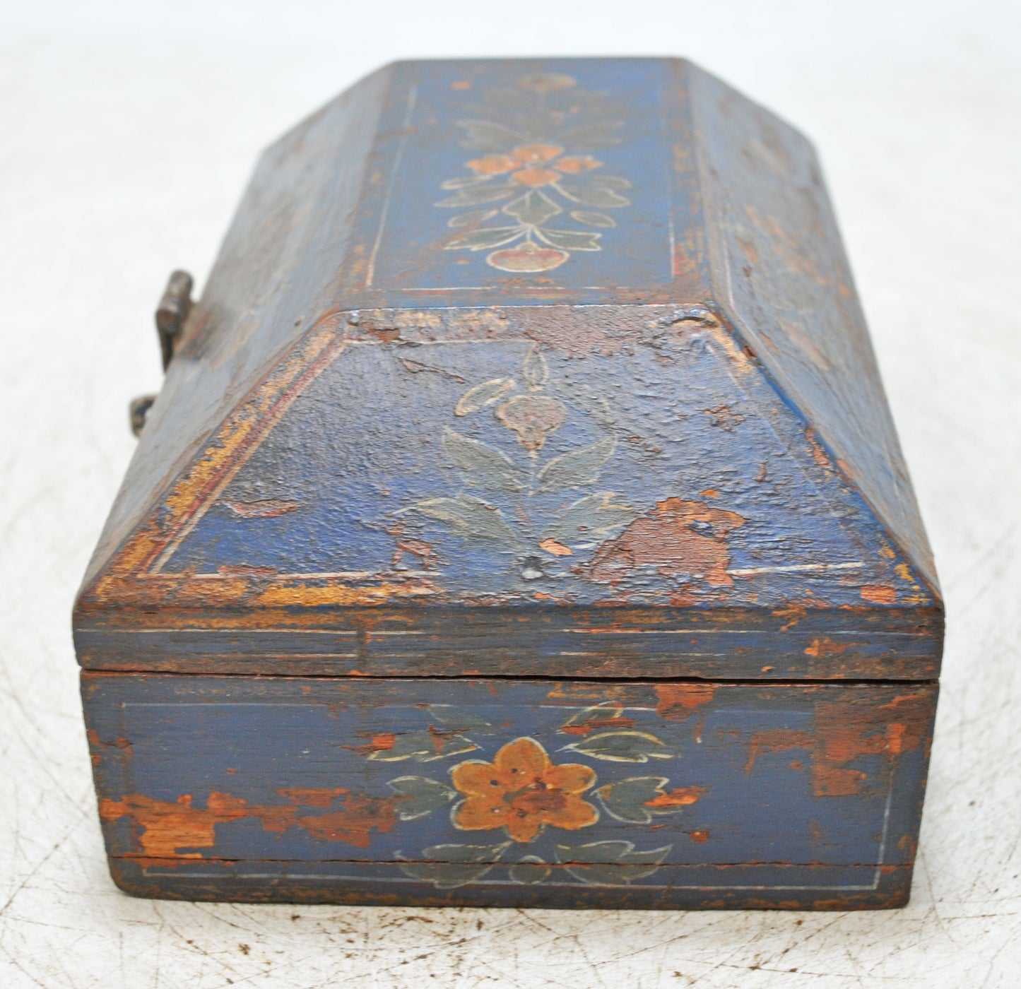 Vintage Wooden Dome Shaped Storage Box Original Old Hand Crafted Painted