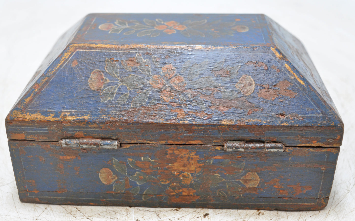 Vintage Wooden Dome Shaped Storage Box Original Old Hand Crafted Painted