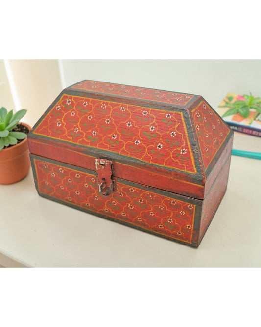 Vintage Wooden Dome Shaped Storage Box Original Old Hand Crafted Painted