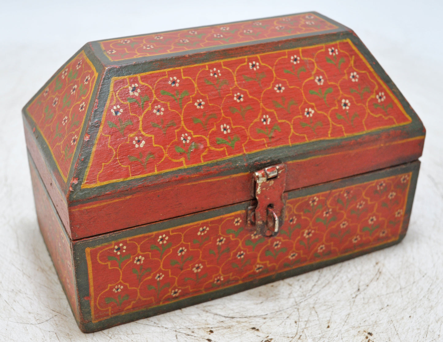 Vintage Wooden Dome Shaped Storage Box Original Old Hand Crafted Painted