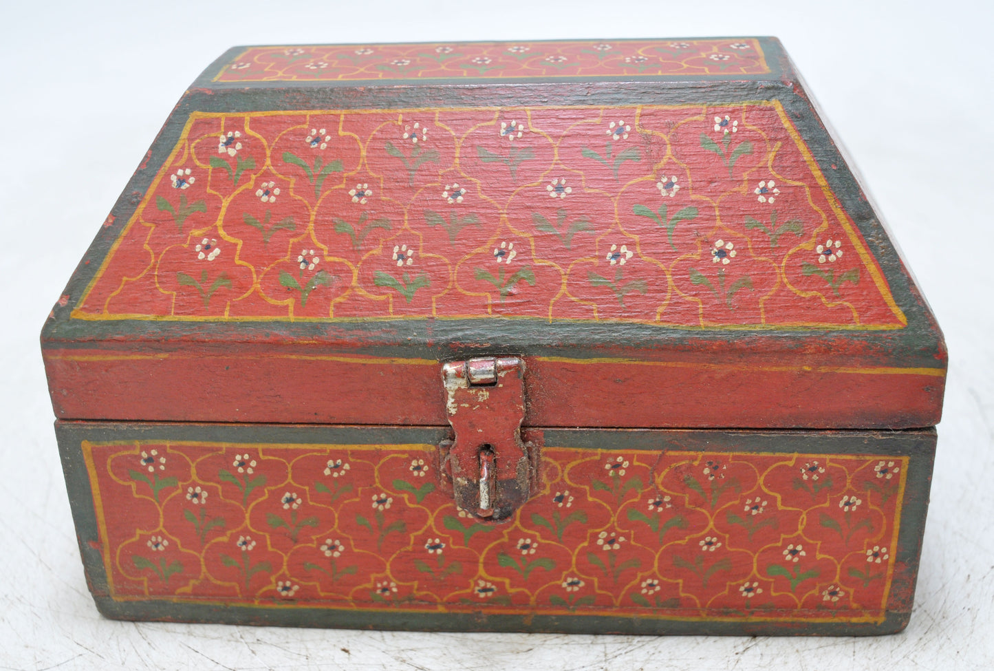 Vintage Wooden Dome Shaped Storage Box Original Old Hand Crafted Painted