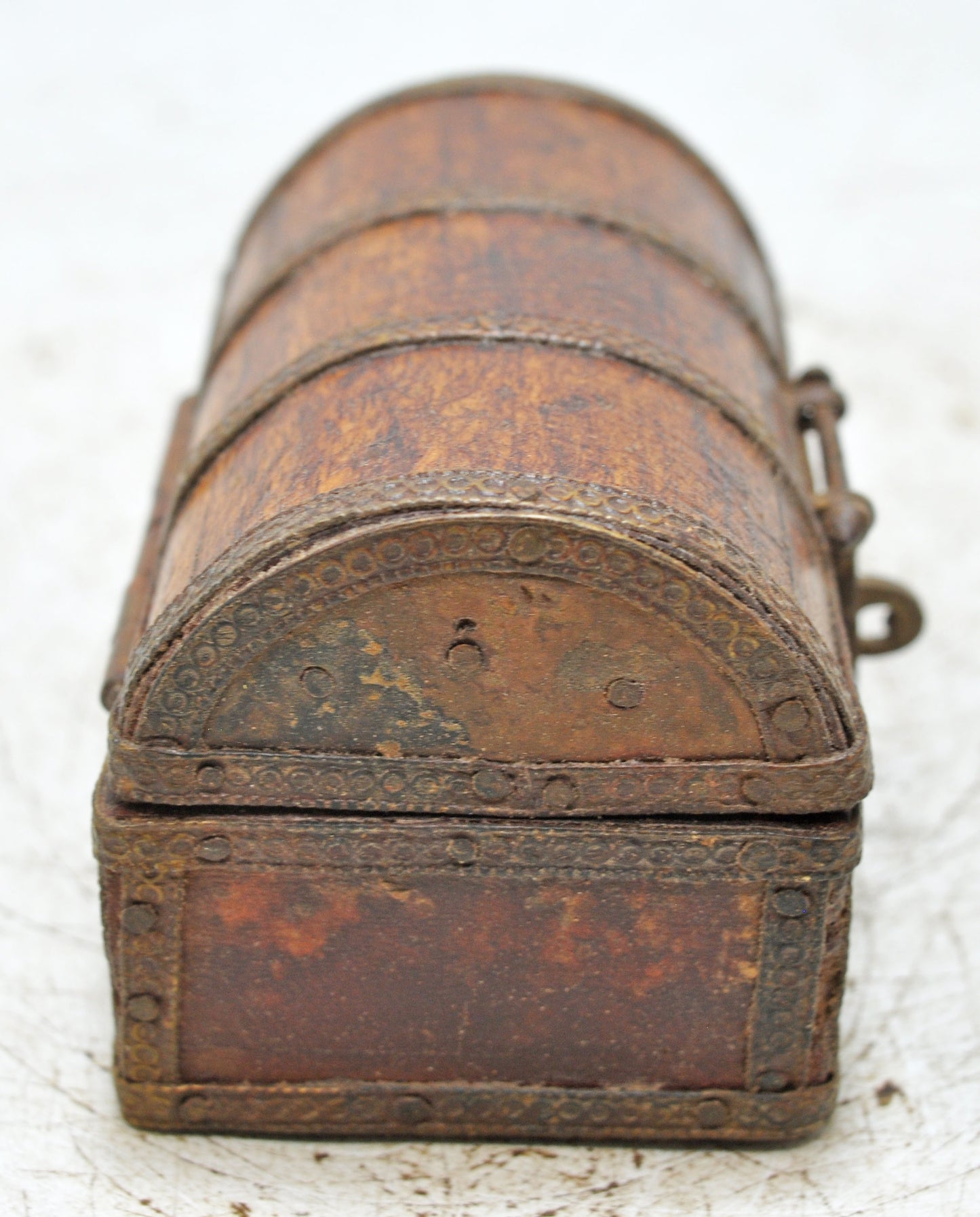 Vintage Wooden Small Half Round Top Storage Box Original Old Hand Crafted Brass Fitted