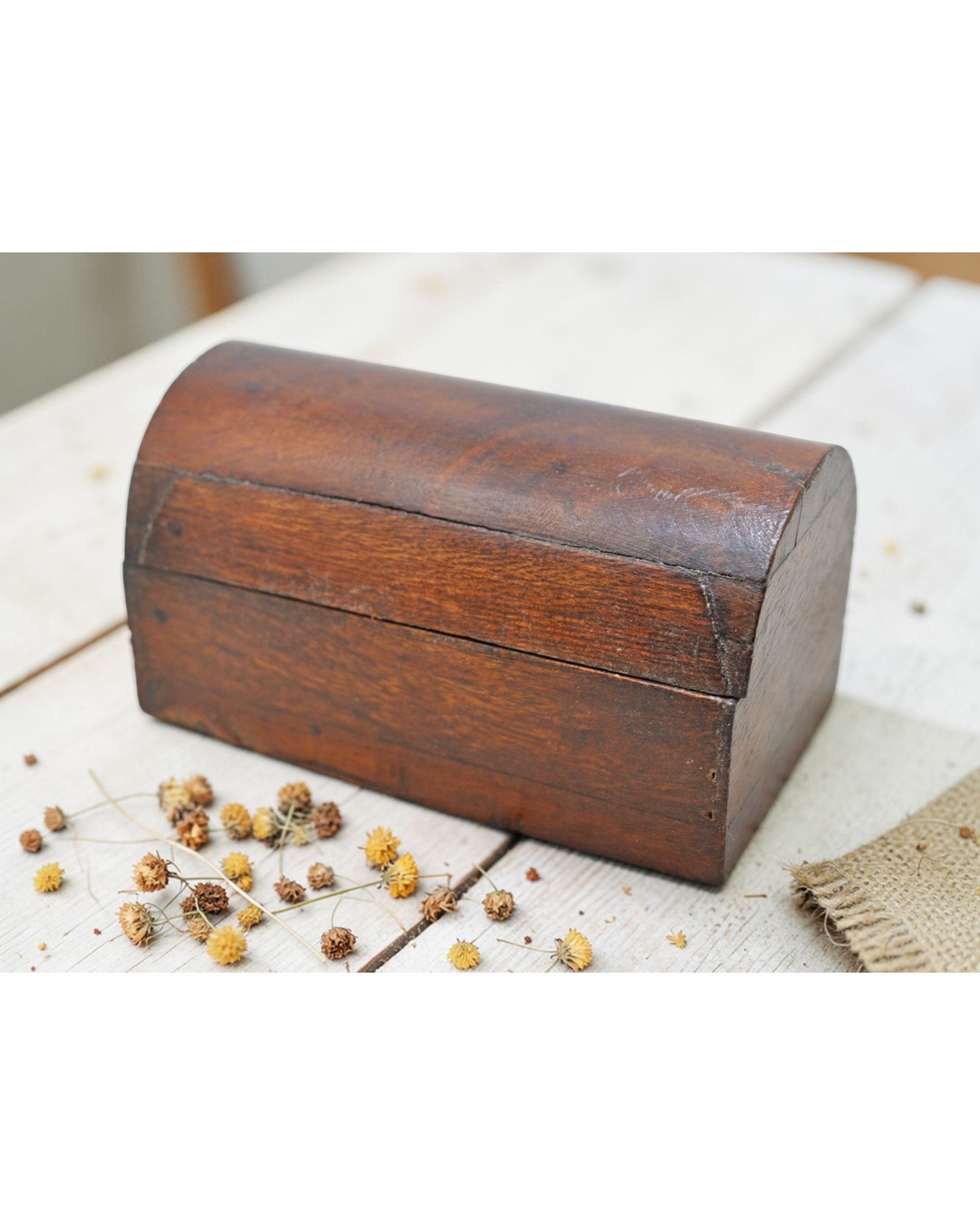 Vintage Wooden Small Half Round Top Storage Box Original Old Hand Crafted
