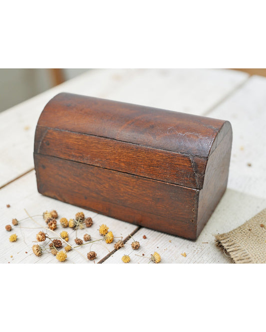 Vintage Wooden Small Half Round Top Storage Box Original Old Hand Crafted