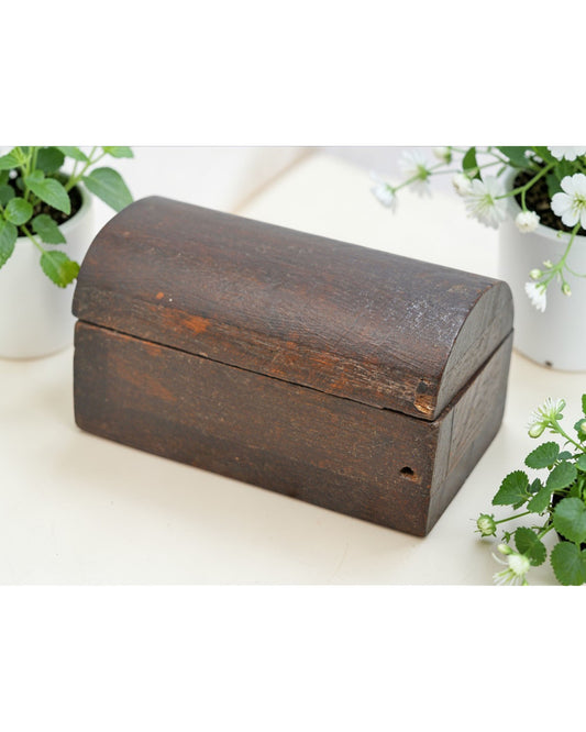 Vintage Wooden Small Half Round Top Storage Box Original Old Hand Crafted
