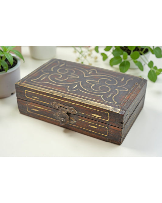 Vintage Wooden Small Storage Box Original Old Hand Crafted Fine Brass Fitted