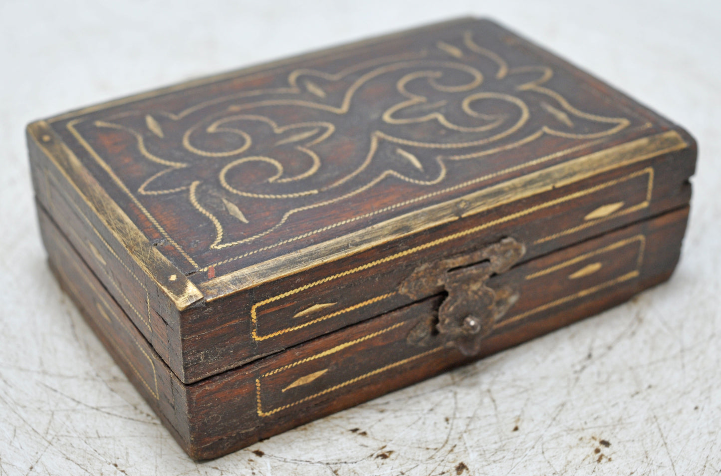 Vintage Wooden Small Storage Box Original Old Hand Crafted Fine Brass Fitted