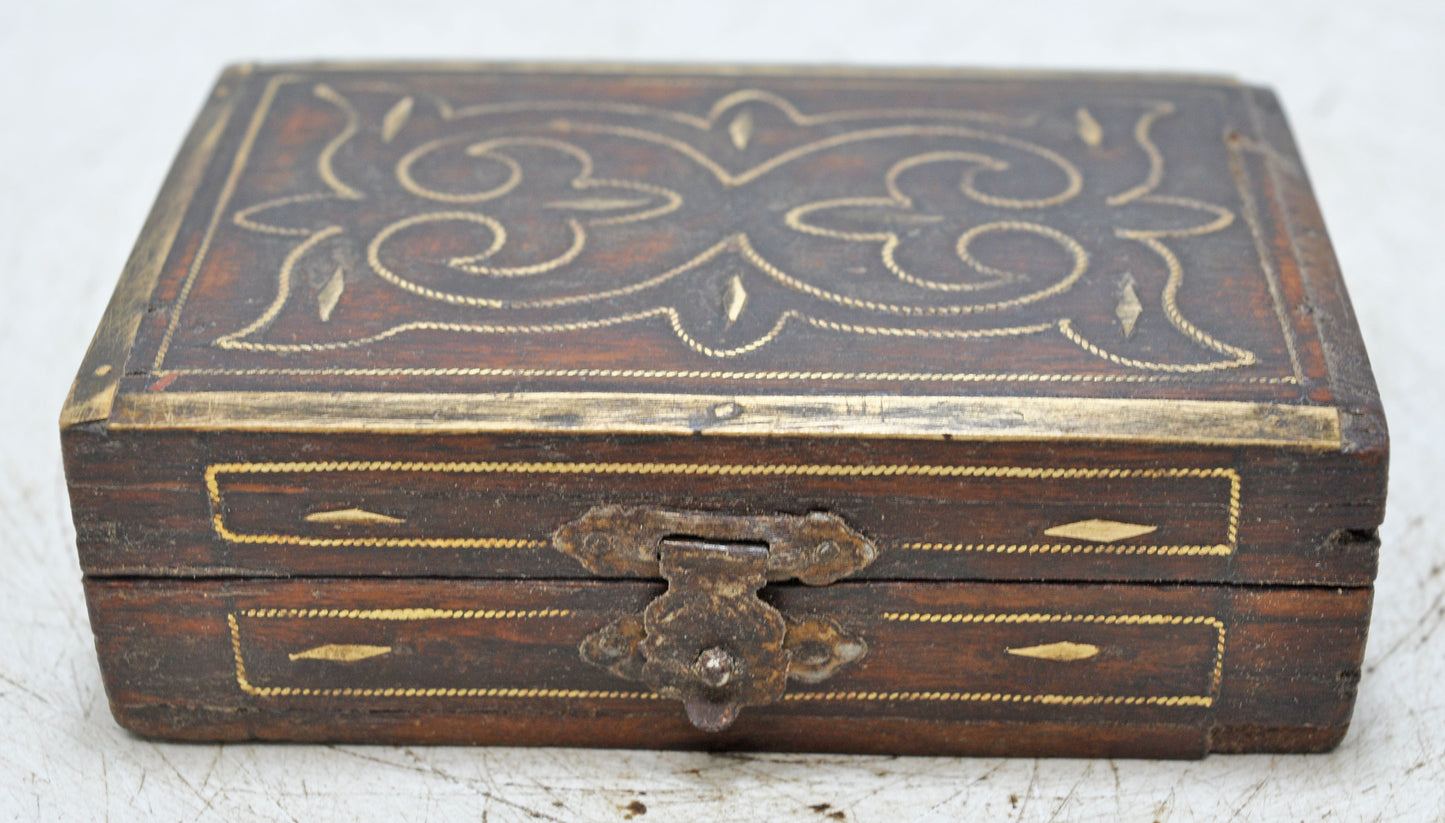Vintage Wooden Small Storage Box Original Old Hand Crafted Fine Brass Fitted