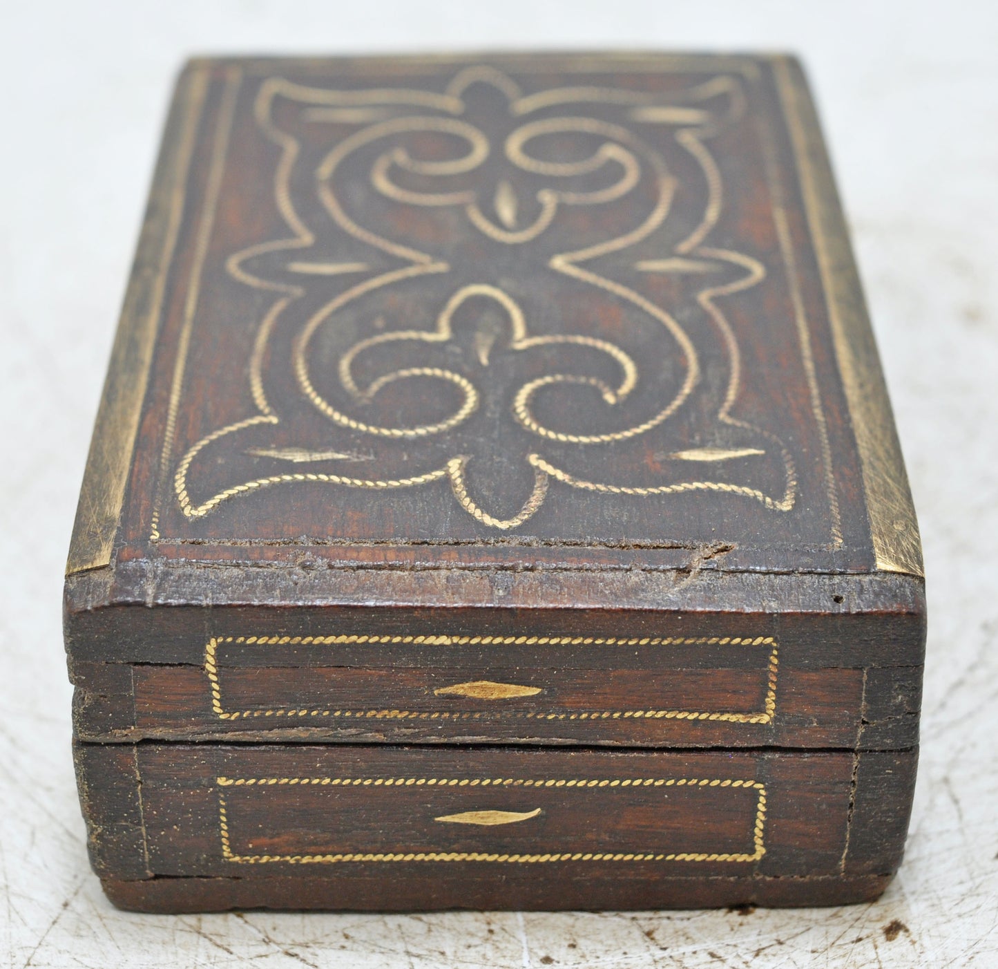 Vintage Wooden Small Storage Box Original Old Hand Crafted Fine Brass Fitted