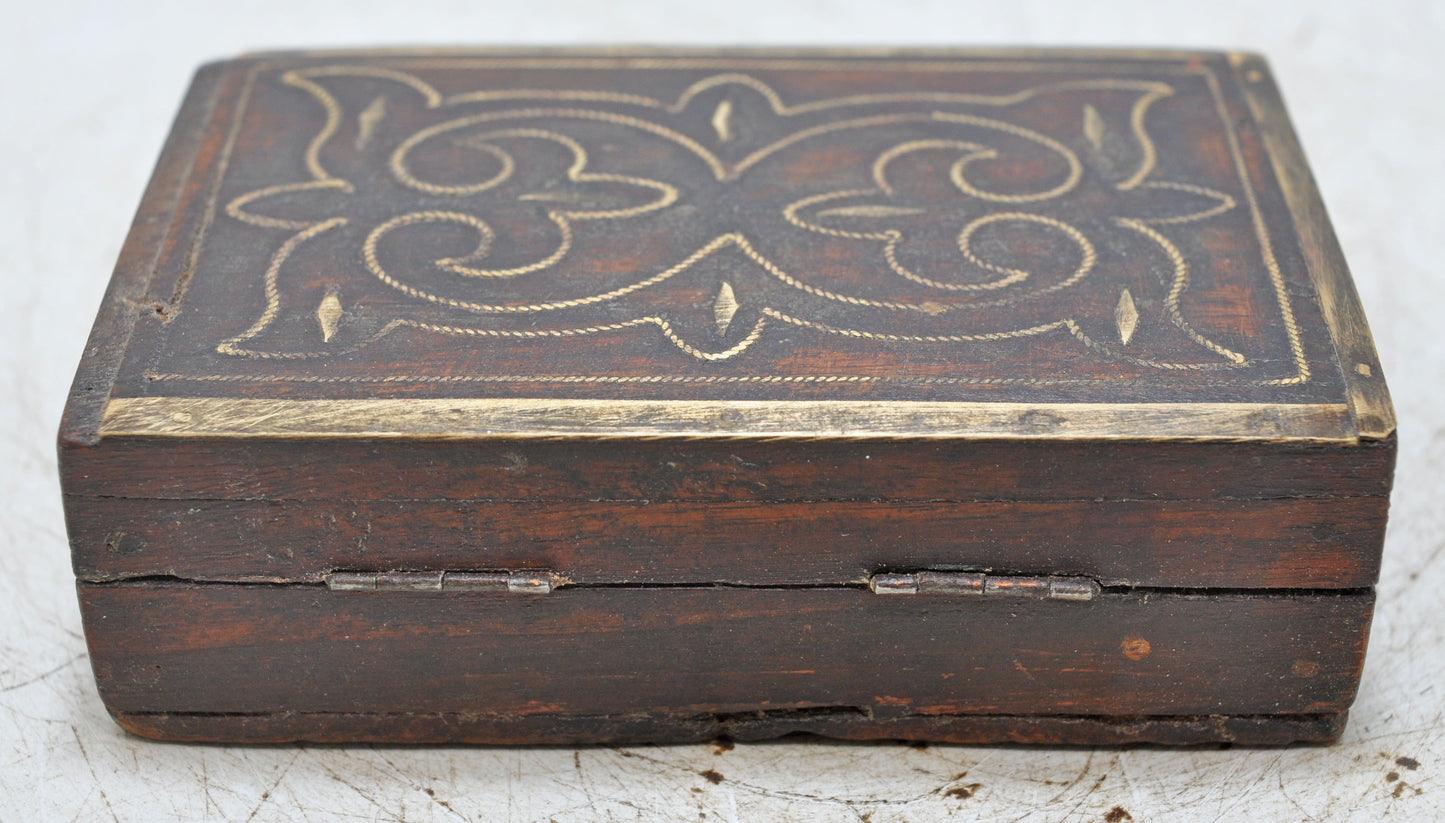 Vintage Wooden Small Storage Box Original Old Hand Crafted Fine Brass Fitted