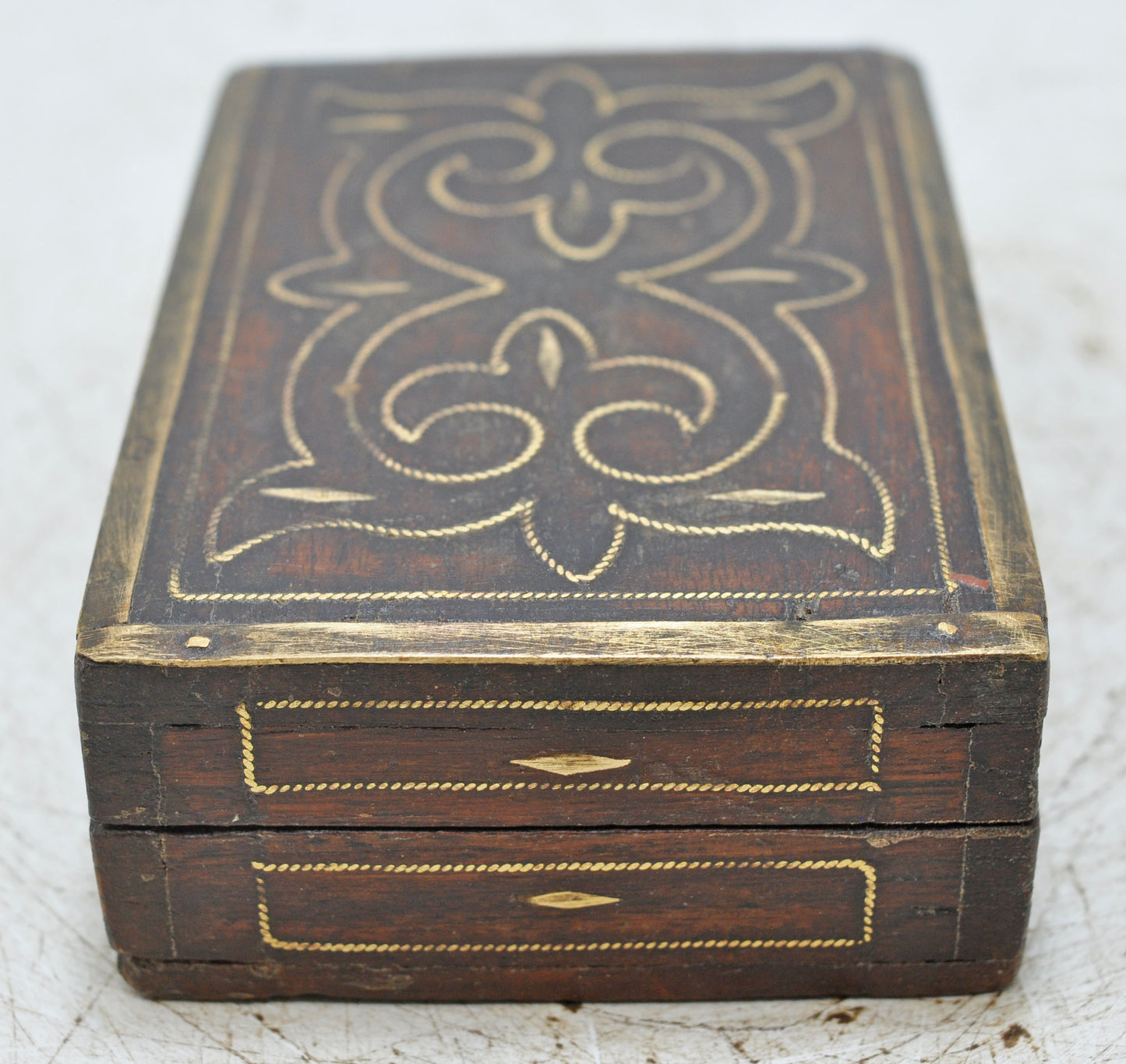 Vintage Wooden Small Storage Box Original Old Hand Crafted Fine Brass Fitted