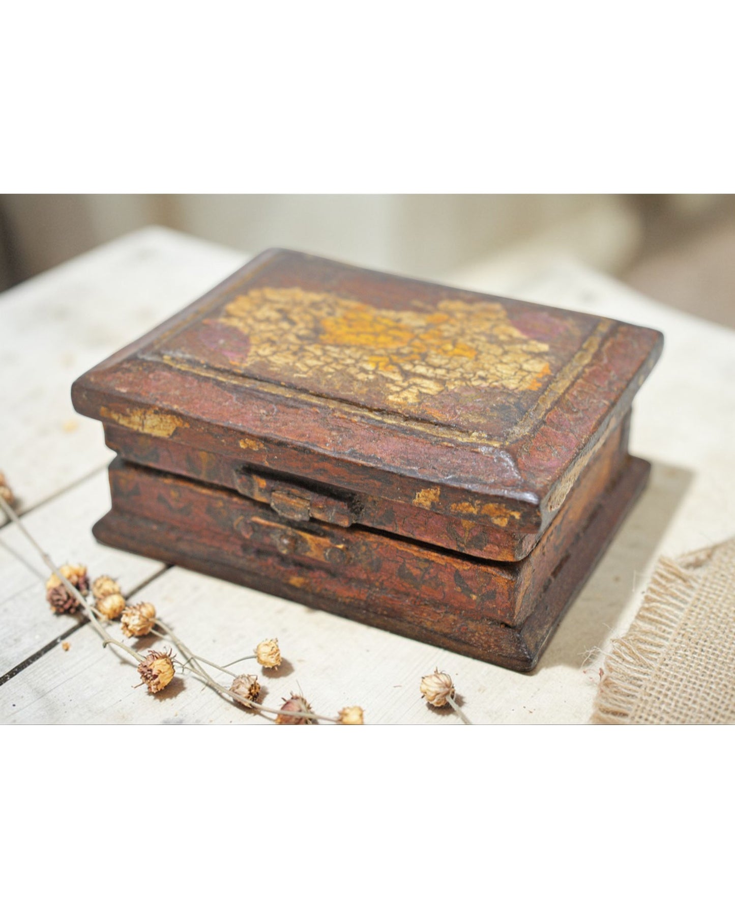 Vintage Wooden Small Storage Box Original Old Hand Crafted Rustic Painted