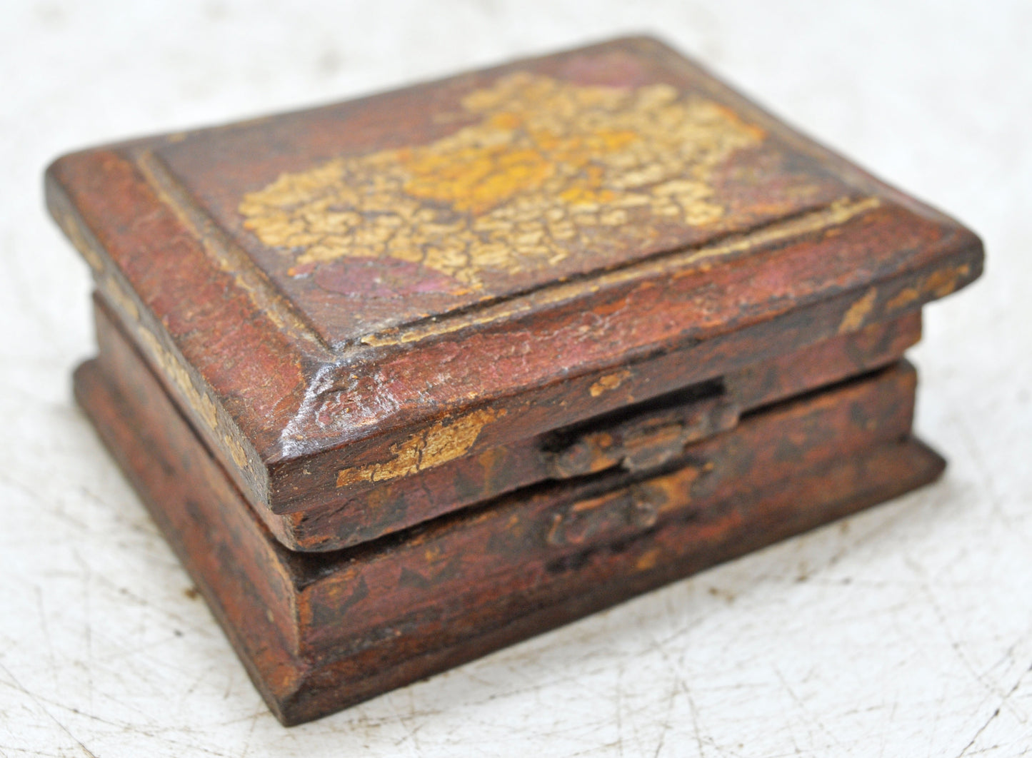 Vintage Wooden Small Storage Box Original Old Hand Crafted Rustic Painted