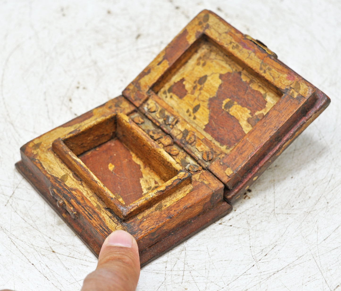 Vintage Wooden Small Storage Box Original Old Hand Crafted Rustic Painted