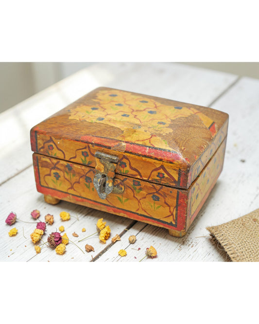 Vintage Wooden Small Storage Box Original Old Hand Crafted Rustic Painted