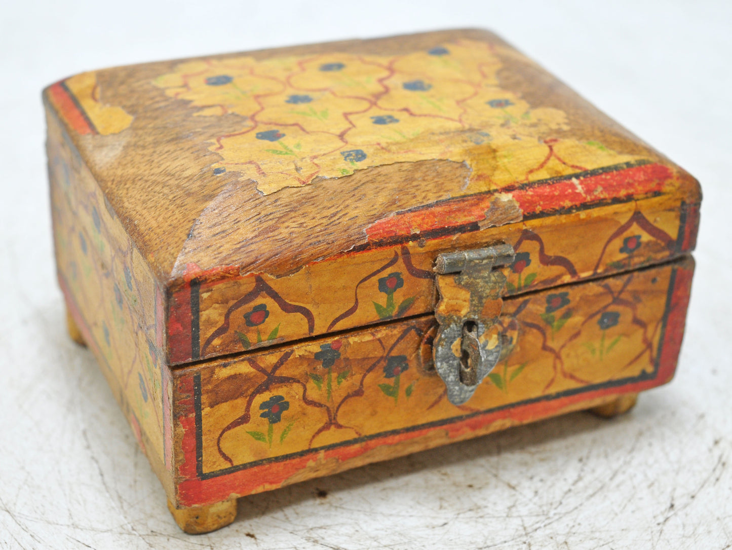 Vintage Wooden Small Storage Box Original Old Hand Crafted Rustic Painted