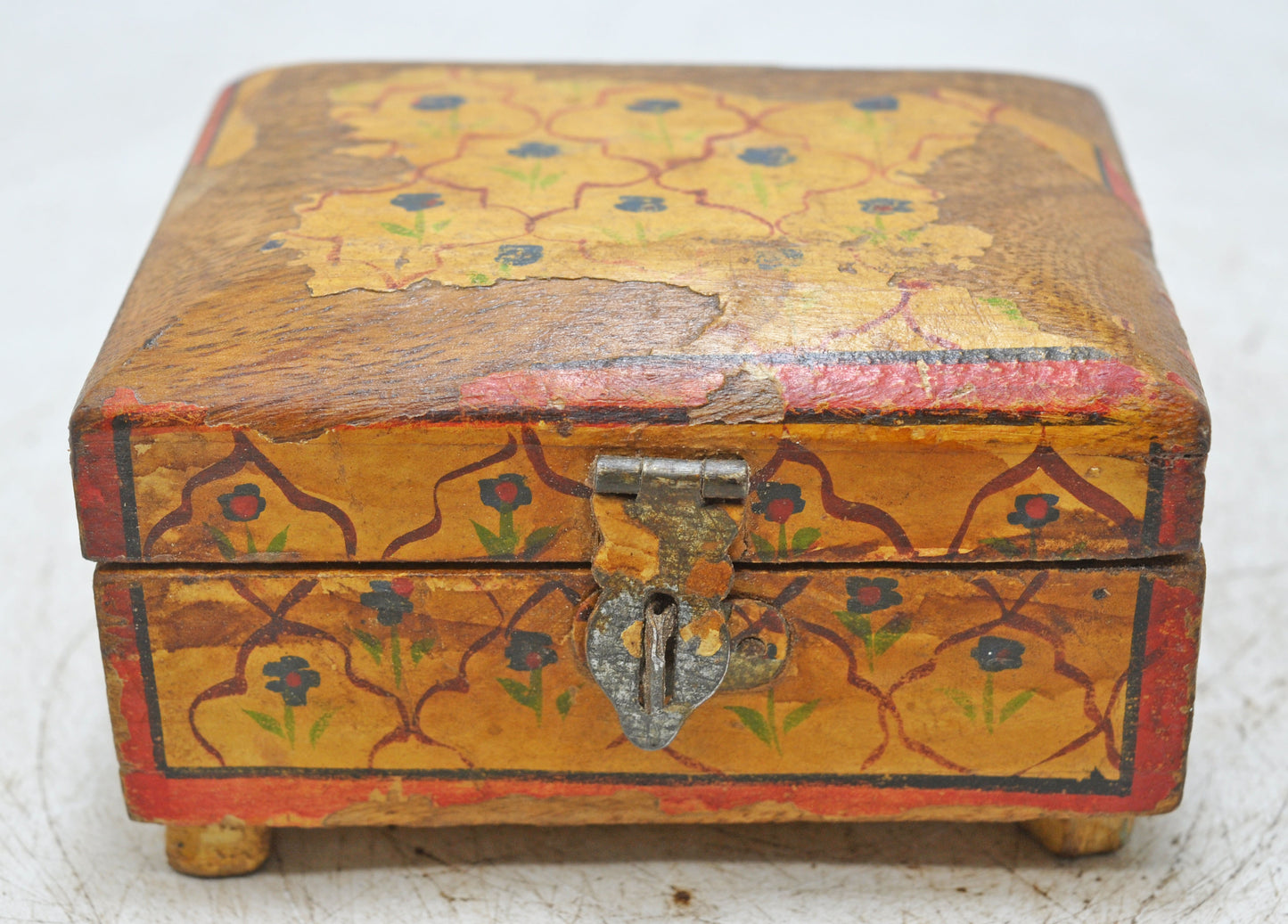 Vintage Wooden Small Storage Box Original Old Hand Crafted Rustic Painted