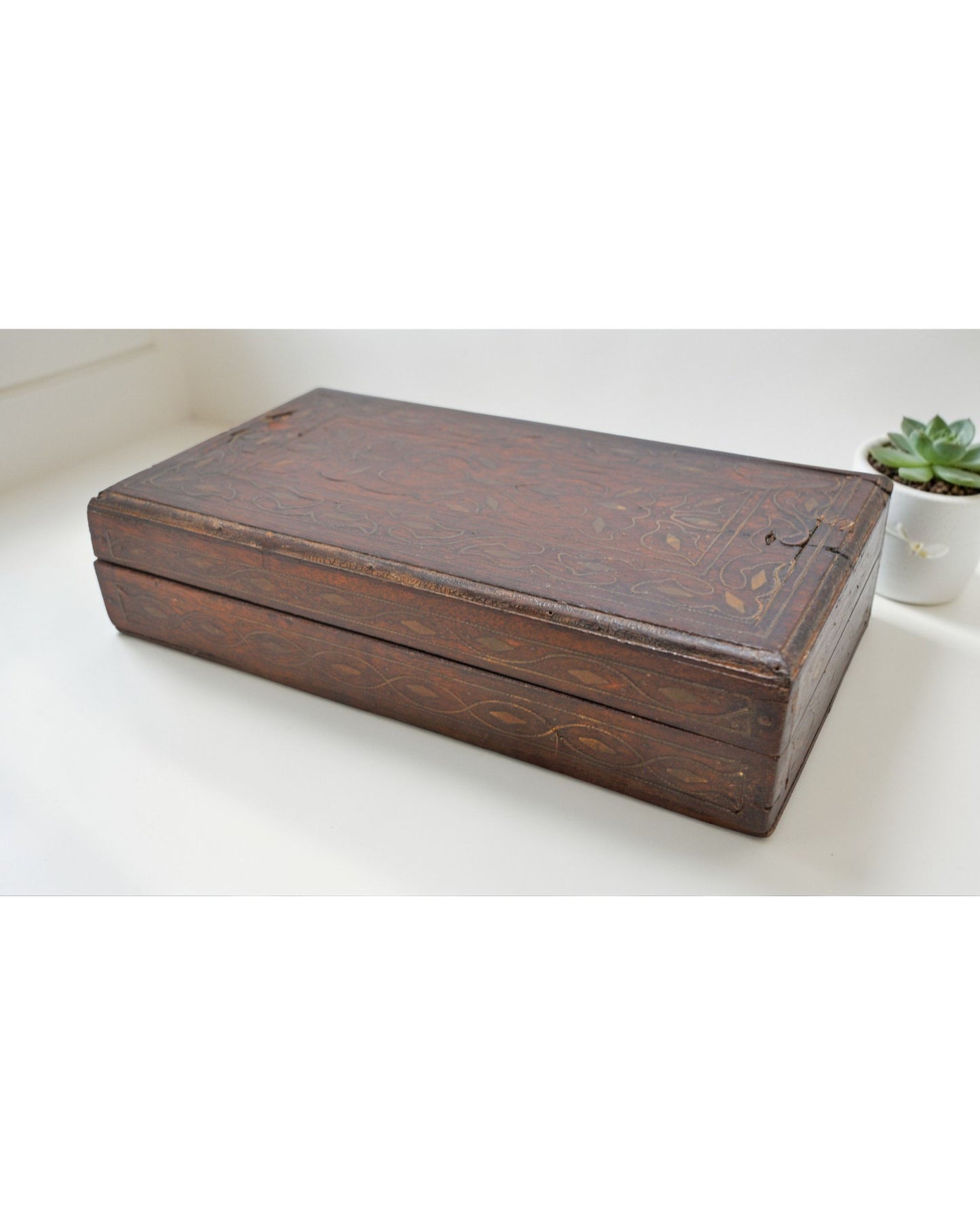 Vintage Wooden Storage Box Original Old Hand Crafted Fine Brass Fitted