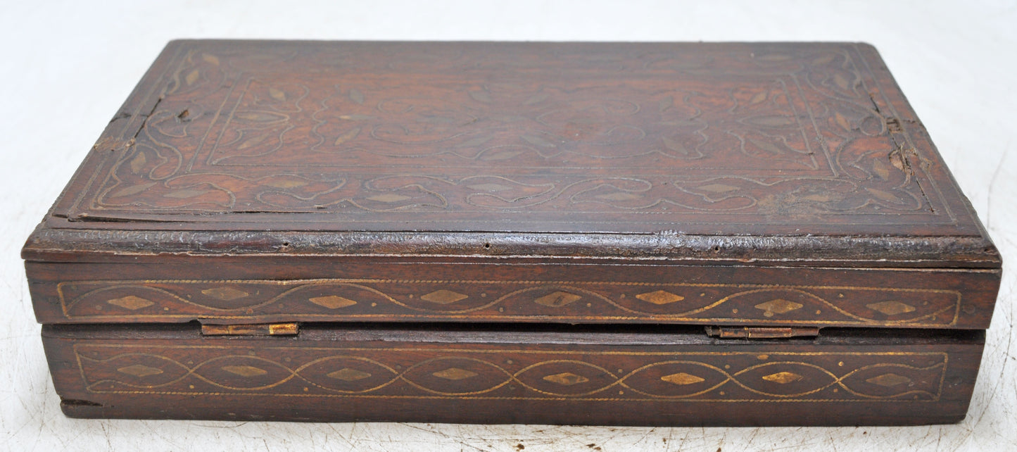 Vintage Wooden Storage Box Original Old Hand Crafted Fine Brass Fitted