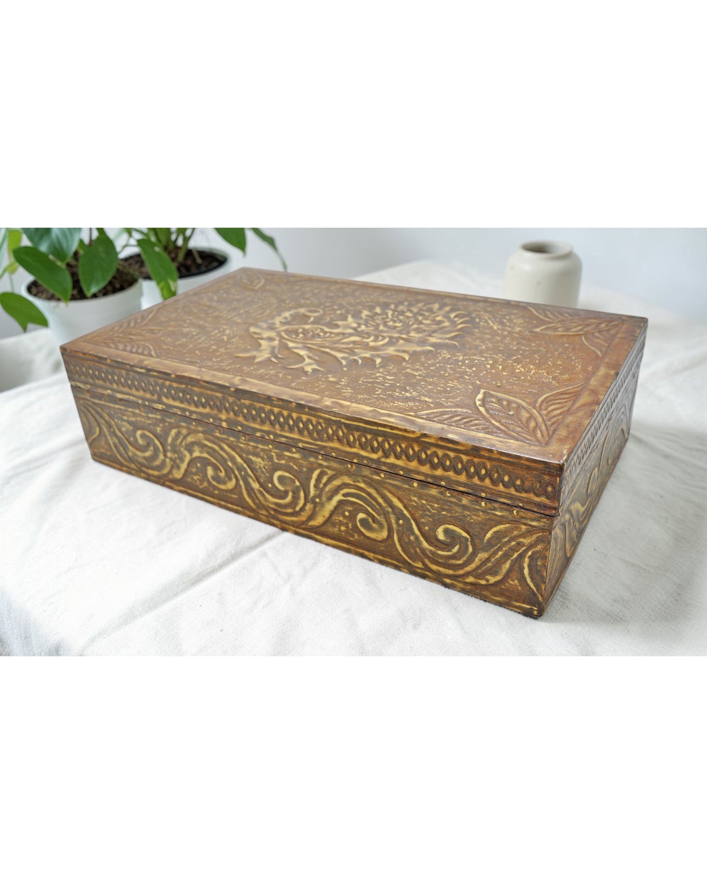 Vintage Wooden Storage Box Original Old Hand Crafted Fine Brass Fitted