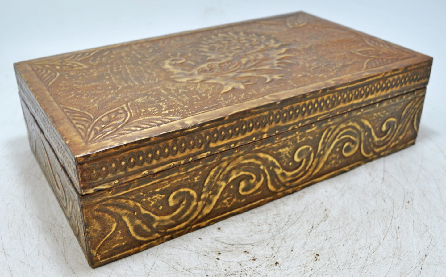 Vintage Wooden Storage Box Original Old Hand Crafted Fine Brass Fitted
