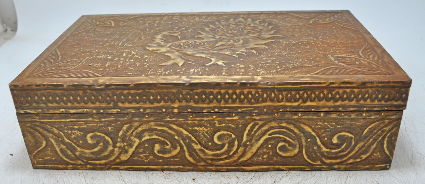 Vintage Wooden Storage Box Original Old Hand Crafted Fine Brass Fitted