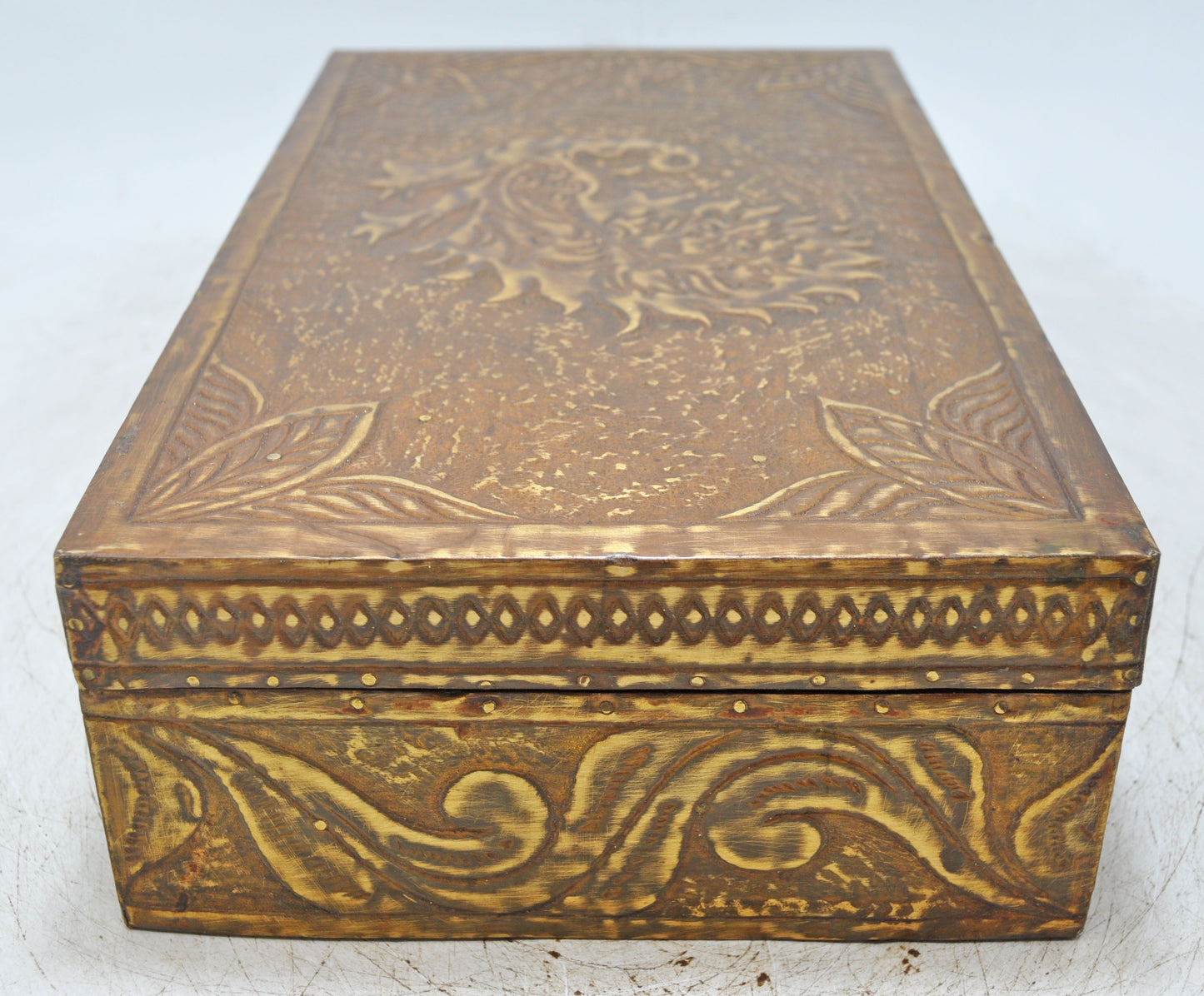 Vintage Wooden Storage Box Original Old Hand Crafted Fine Brass Fitted