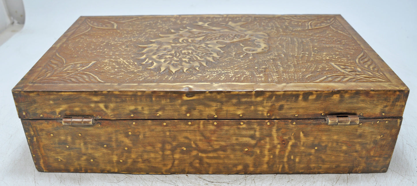 Vintage Wooden Storage Box Original Old Hand Crafted Fine Brass Fitted