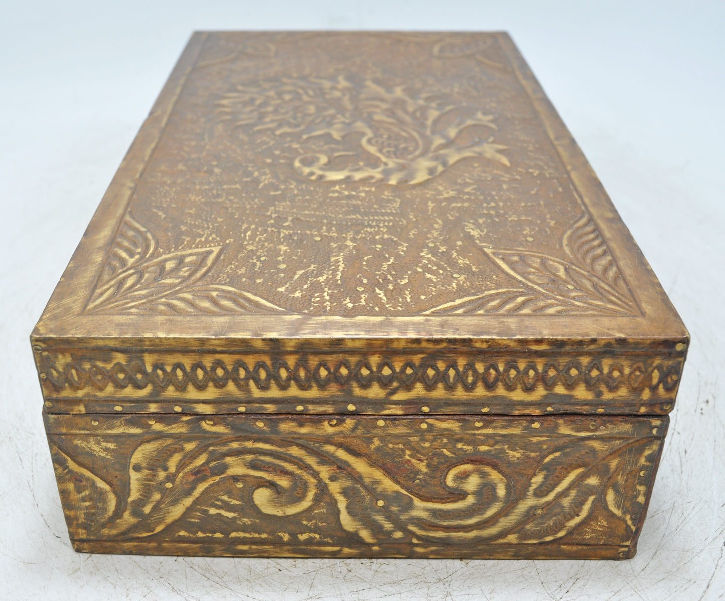 Vintage Wooden Storage Box Original Old Hand Crafted Fine Brass Fitted
