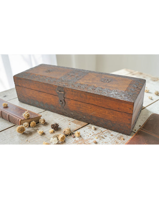 Vintage Wooden Storage Box Original Old Hand Crafted Metal Fitted