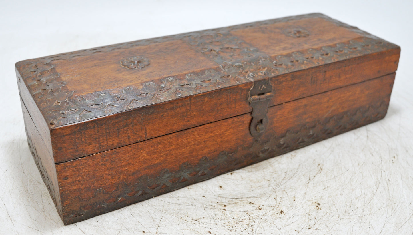 Vintage Wooden Storage Box Original Old Hand Crafted Metal Fitted
