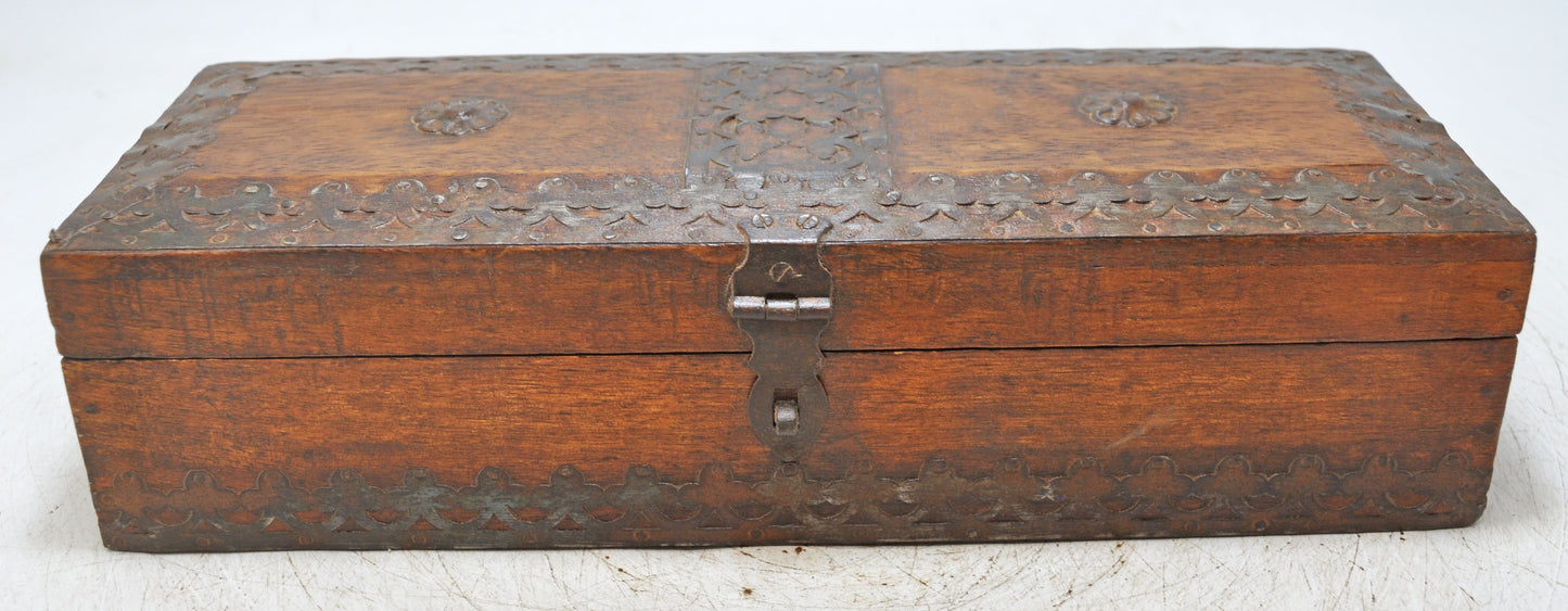 Vintage Wooden Storage Box Original Old Hand Crafted Metal Fitted