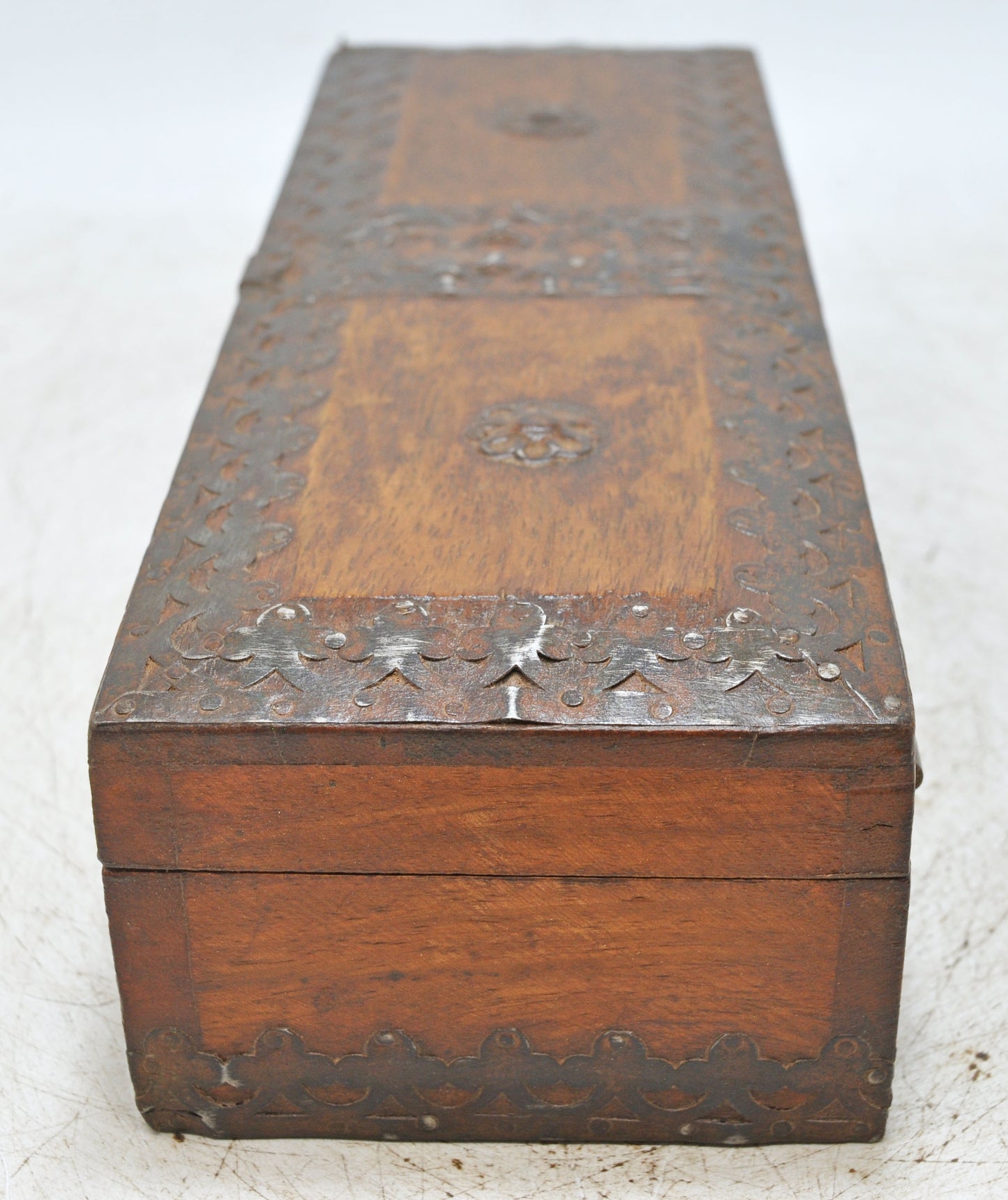 Vintage Wooden Storage Box Original Old Hand Crafted Metal Fitted