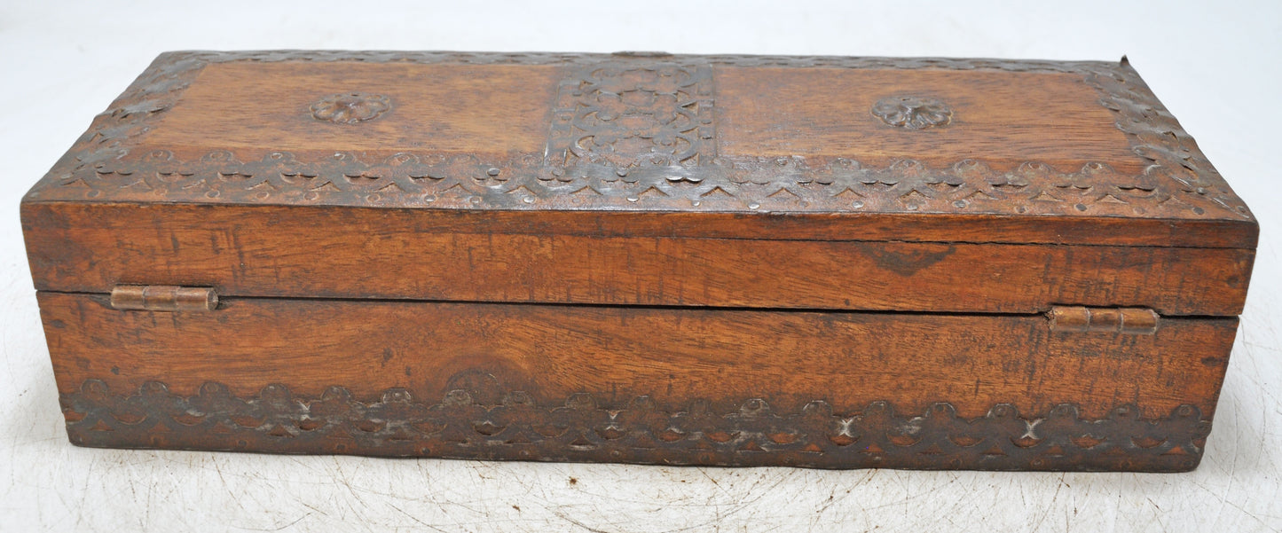 Vintage Wooden Storage Box Original Old Hand Crafted Metal Fitted