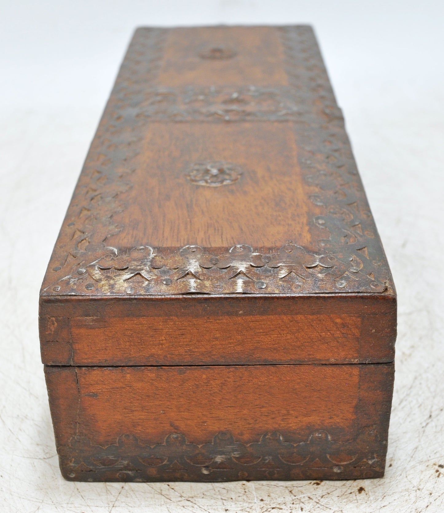 Vintage Wooden Storage Box Original Old Hand Crafted Metal Fitted