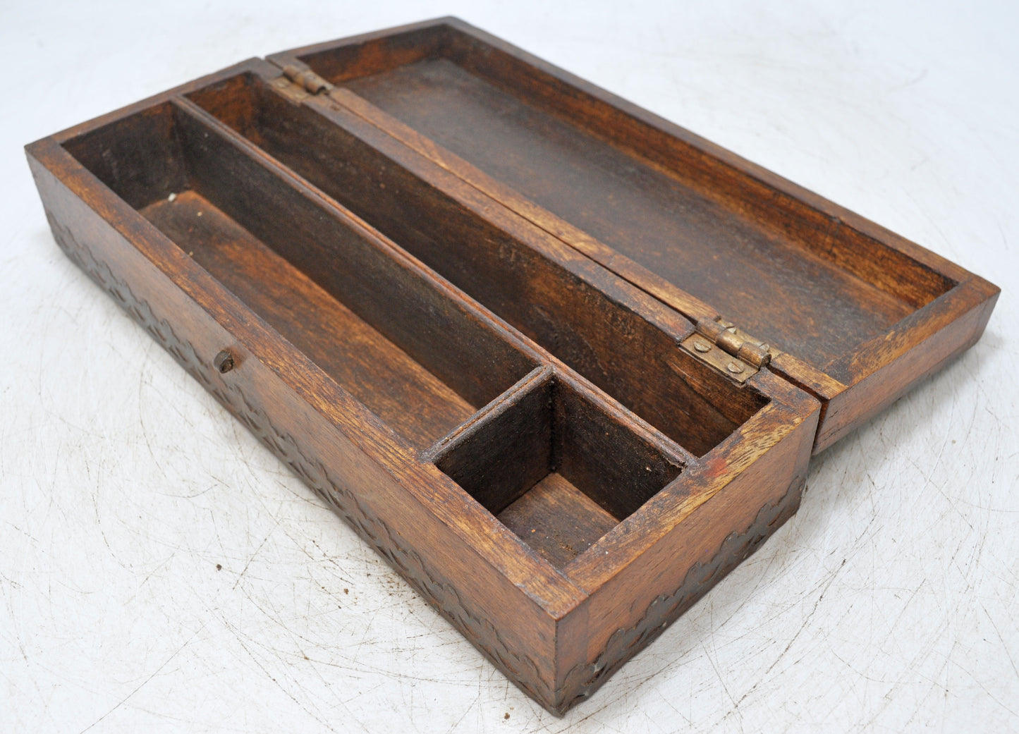 Vintage Wooden Storage Box Original Old Hand Crafted Metal Fitted