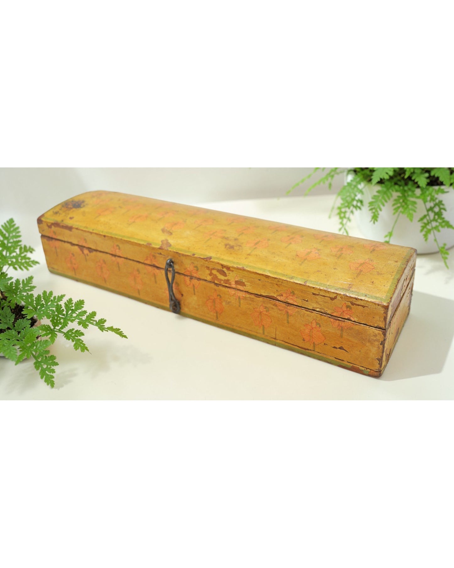 Vintage Wooden Long Pencil Stationary Box Original Old Hand Crafted