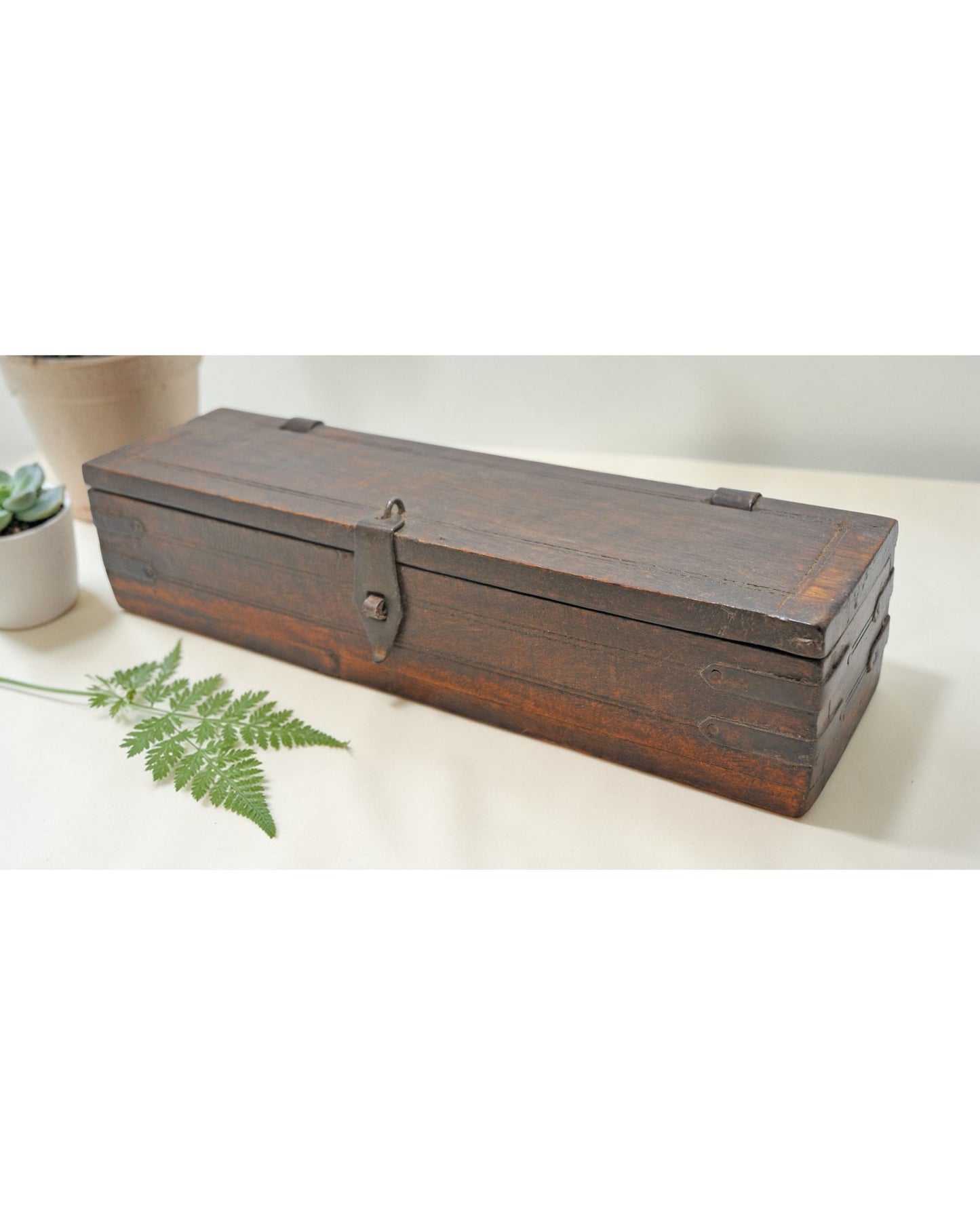 Vintage Wooden Long Pencil Stationary Box Original Old Hand Crafted